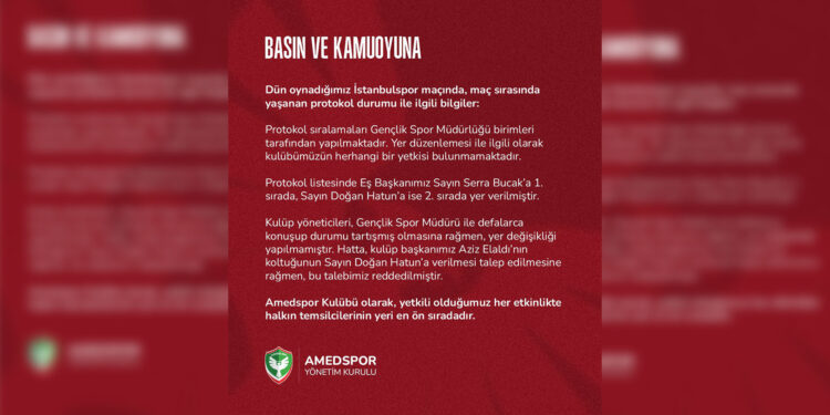 Amedspor’dan Protokol Açıklaması !